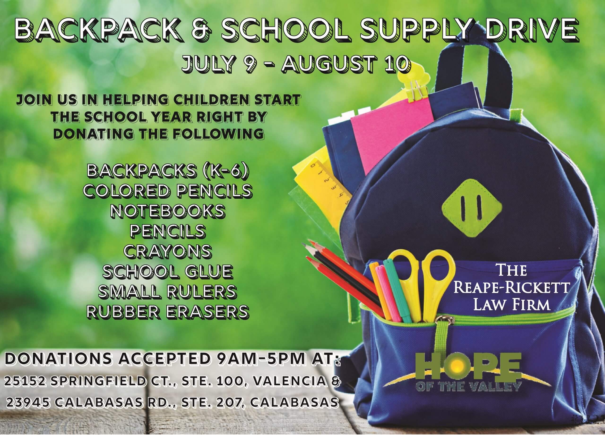 Back to School Supply Drive Calabasas and Valencia Back to School Supply Drive Calabasas and Valencia